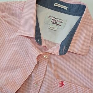 Penguin Men's Heritage Slim‎ Fit Pink Gingham SS Button Down Shirt